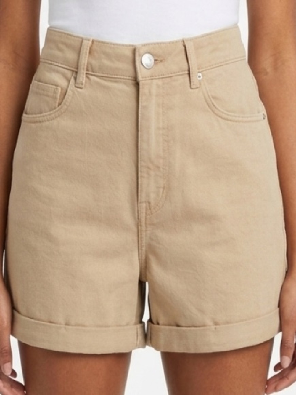 Zara High-Waist Rolled-Hem Tan Shorts